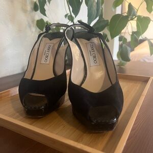 Jimmy Choo Black Suede Slingback Sandals Platform (39.5) US 9.5